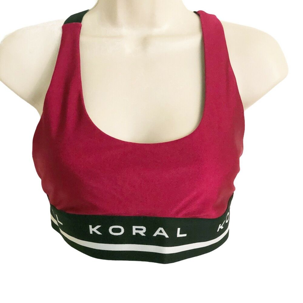 KORAL Sz S Womens Red Logo Band Sports Bra Racerback with Removable‎ Pads EUC